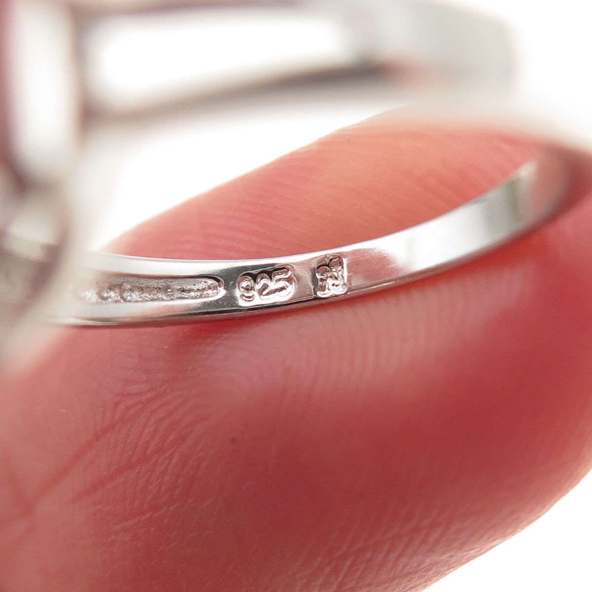 925 Sterling Silver Real Round-Cut Diamond Fleur de Lis Ring Size 6