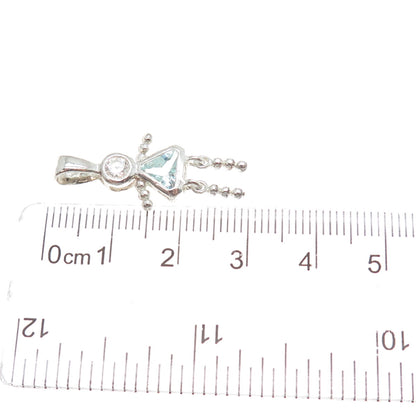 CELLINI Sterling Vintage Blue White CZ March Birthstone Girl Articulated Pendant