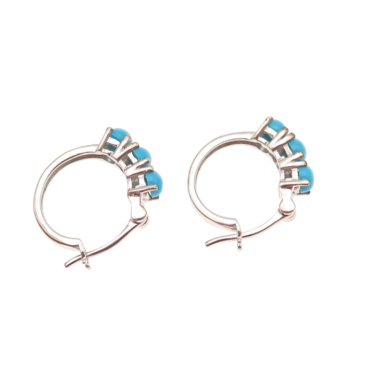 D'Joy 925 Sterling Silver Real Sleeping Beauty Turquoise Hoop Earrings