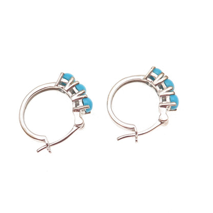 D'Joy 925 Sterling Silver Real Sleeping Beauty Turquoise Hoop Earrings