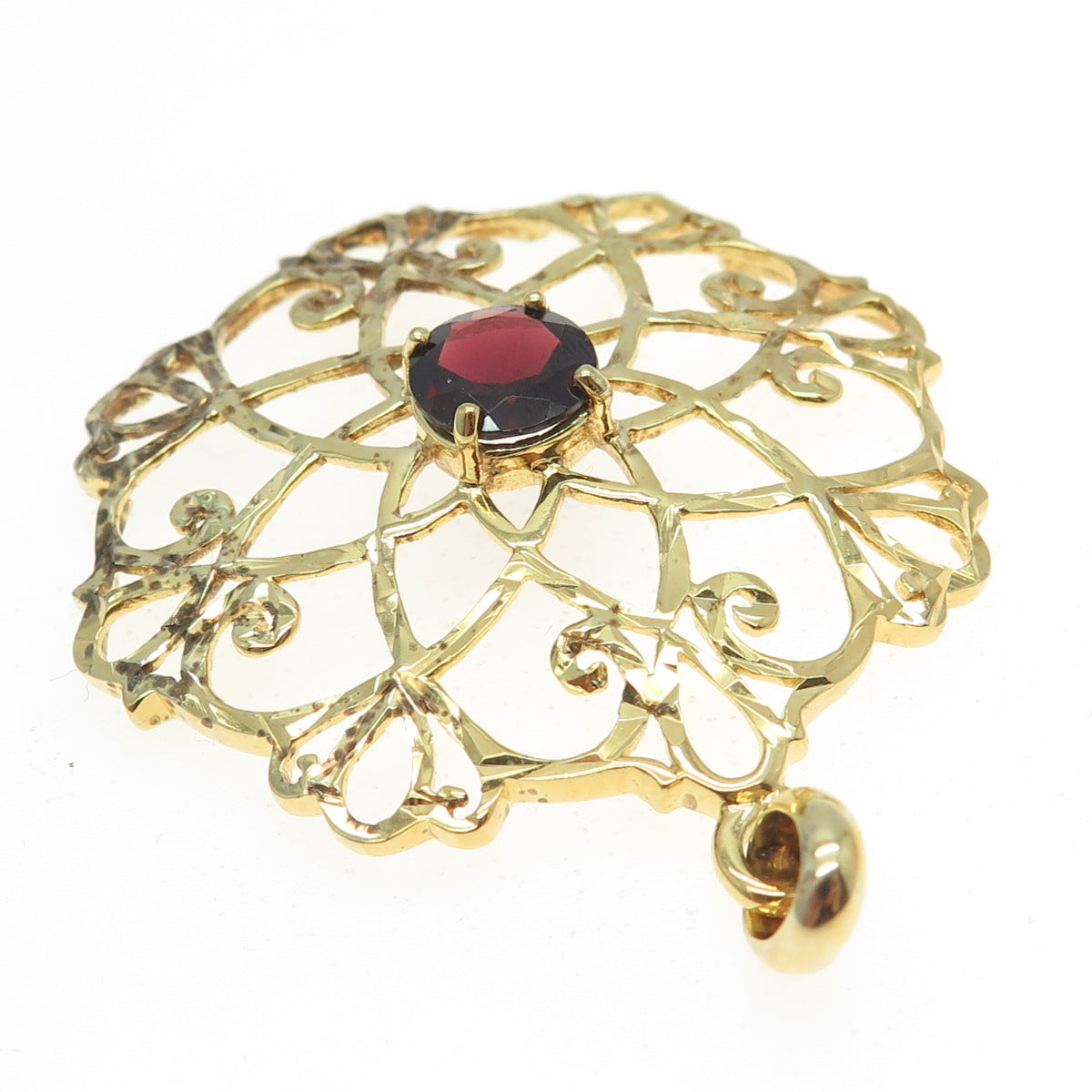 CHATEAU D'ARGENT 925 Sterling Silver Gold Plated Real Red Garnet Ornate Pendant