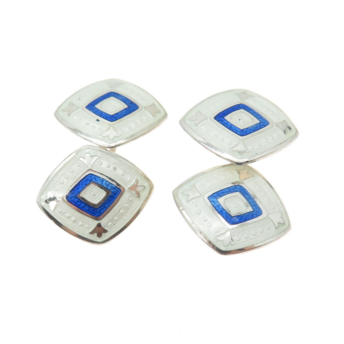 925 Sterling Silver Antique Art Deco Enamel Engraved Cufflinks