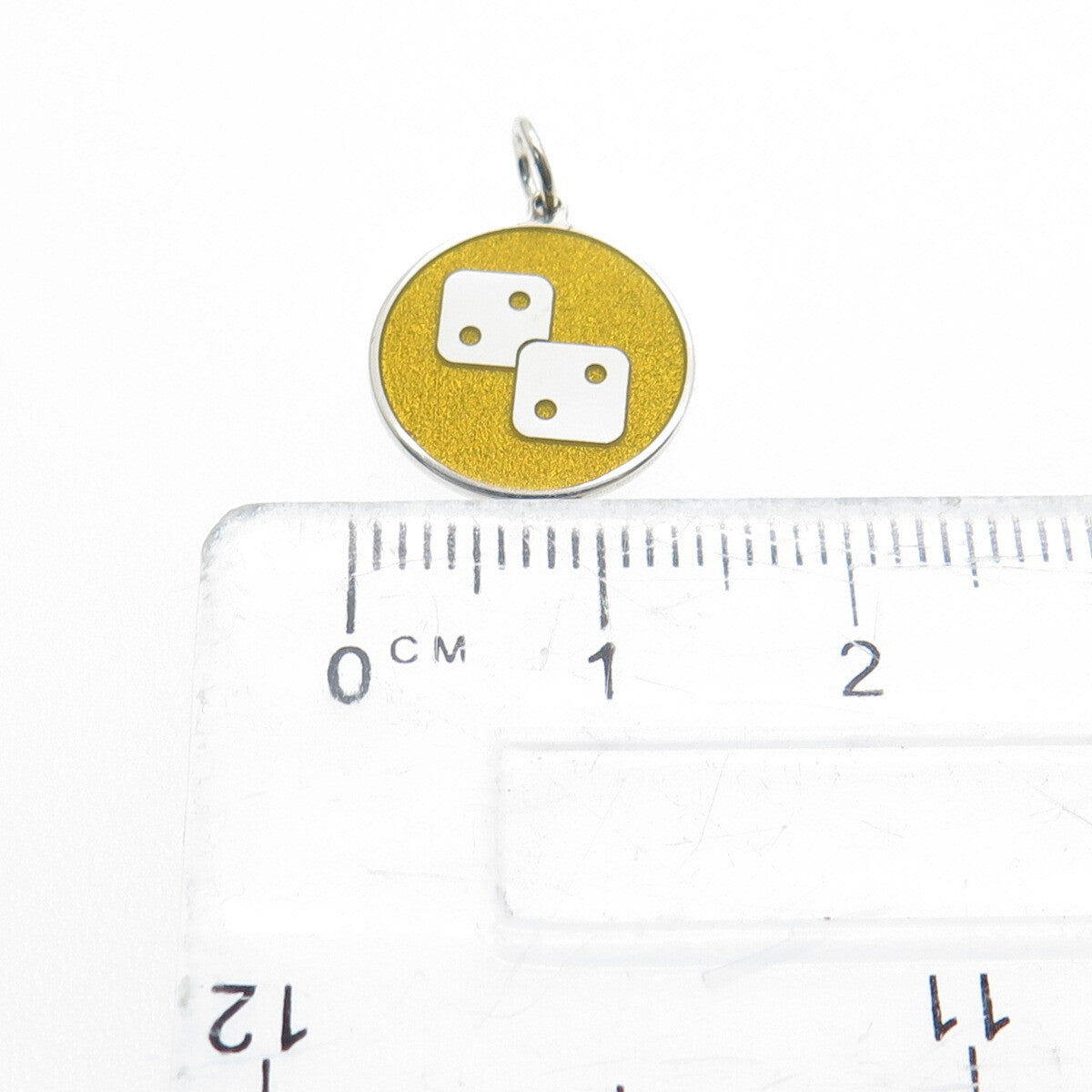 925 Sterling Silver Yellow Enamel Number 4 Lucky Dice Minimalist Charm Pendant