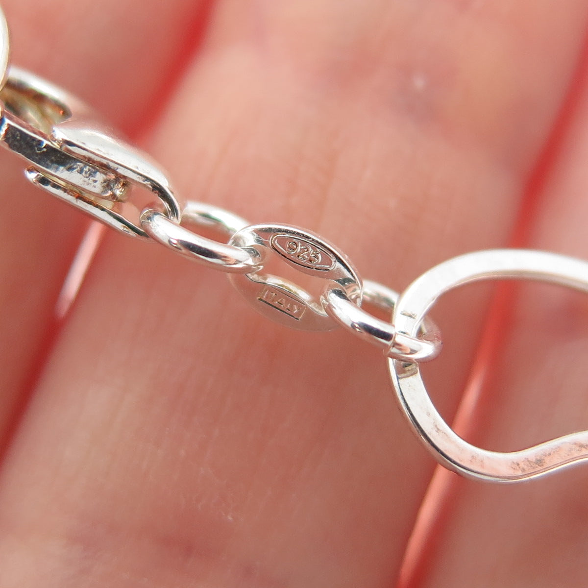 925 Sterling Silver Vintage Italy Circle & Teardrop Link Bracelet 6.75"