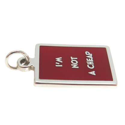 925 Sterling Silver Red Enamel "I'm Not A Cheap" Minimalist Charm Pendant