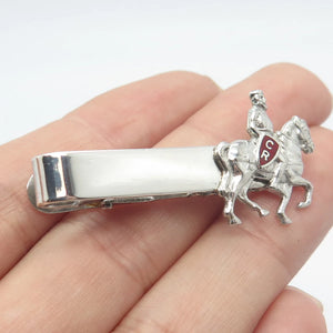 925 Sterling Silver Vintage Enamel Roman Warrior on Horse Bar Tie Clip