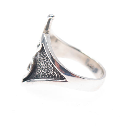 925 Sterling Silver Vintage Modernist Flame Oxidized Ring Size 9.75