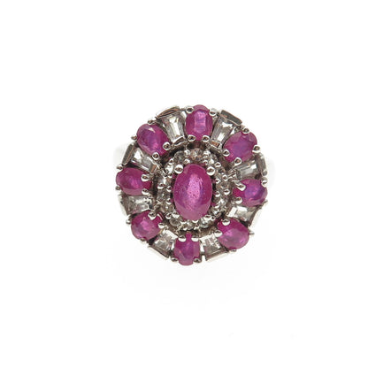 925 Sterling Silver Real Pink Sapphire & White Topaz Bohemian Ring Size 6