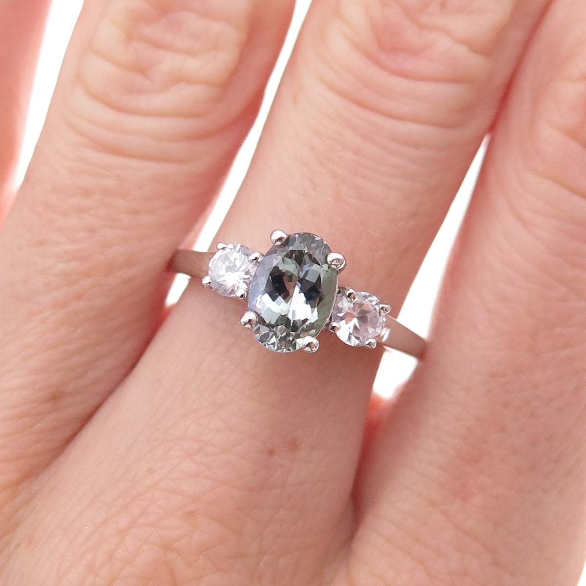 Chuck Clemency 925 Sterling Silver Real Iolite & White Topaz Ring Size 8