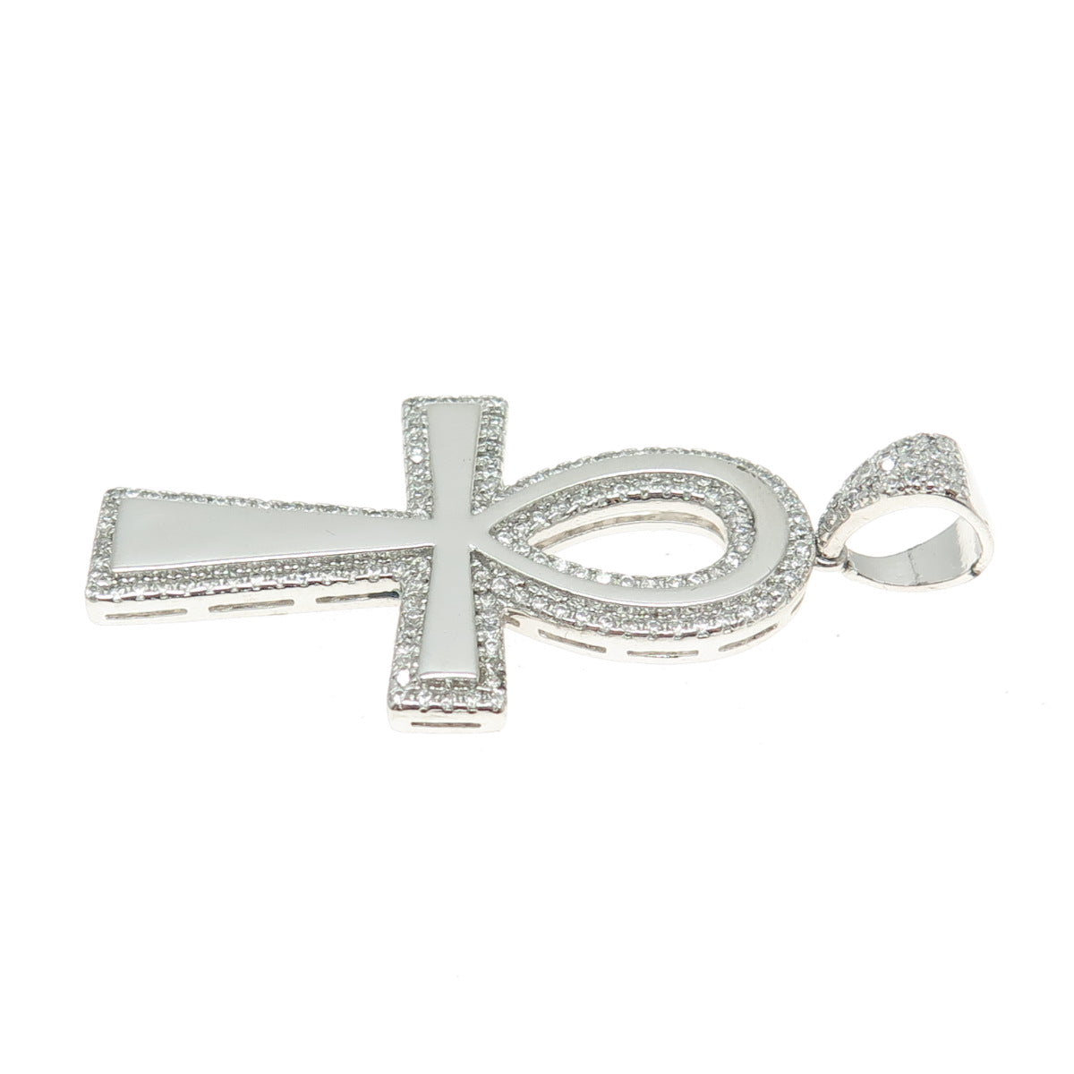 925 Sterling Silver Round-Cut Shaped C Z Egypt Ankh Cross Pendant