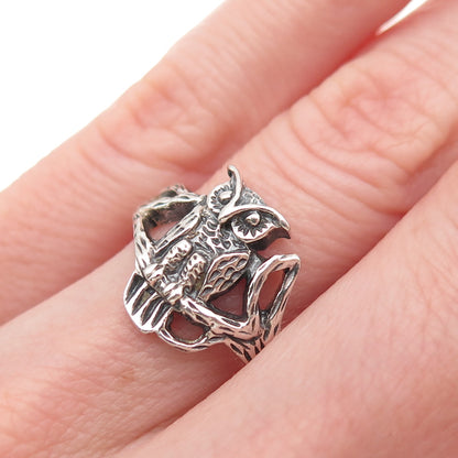 925 Sterling Silver Vintage Wise Owl Oxidized Ring Size 5.75