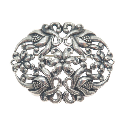 CFO DANECRAFT 925 Sterling Silver Antique Art Deco Flower Oxidized Pin Brooch