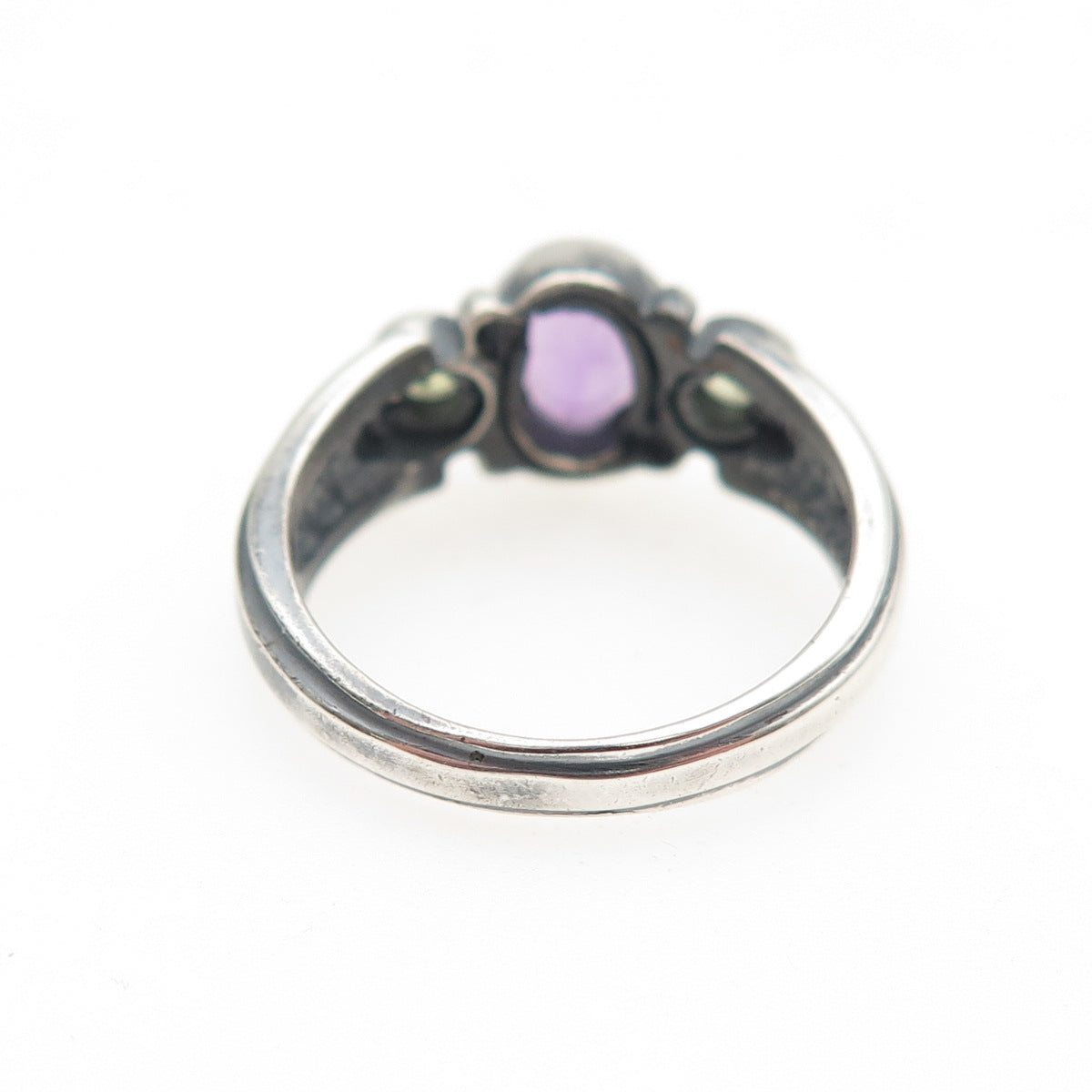 SAJEN 925 Sterling Silver Vintage Real Amethyst & Peridot Oxidized Ring Size 6