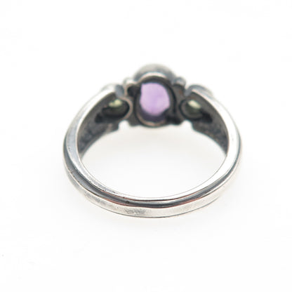 SAJEN 925 Sterling Silver Vintage Real Amethyst & Peridot Oxidized Ring Size 6