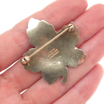 Meka 925 Sterling Silver Gold Plated Vintage Denmark Enamel Floral Pin Brooch
