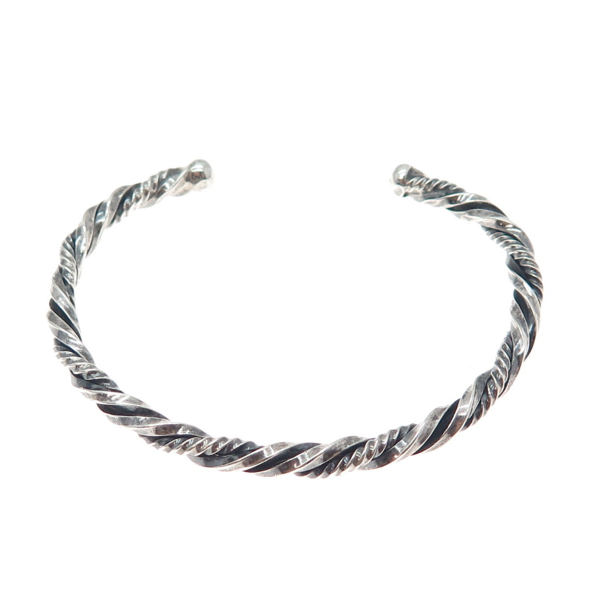 925 Sterling Silver Vintage Twisted Adjustable Cuff Oxidized Bracelet 6"