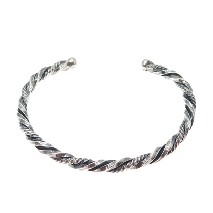 925 Sterling Silver Vintage Twisted Adjustable Cuff Oxidized Bracelet 6"