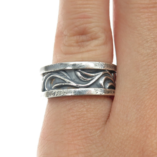 UC Silver Co. 925 Sterling Vintage Floral Oxidized Band Ring Size 5.75