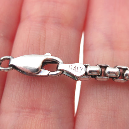 925 Sterling Silver Vintage Italy Round Box Chain Oxidized Necklace 18"