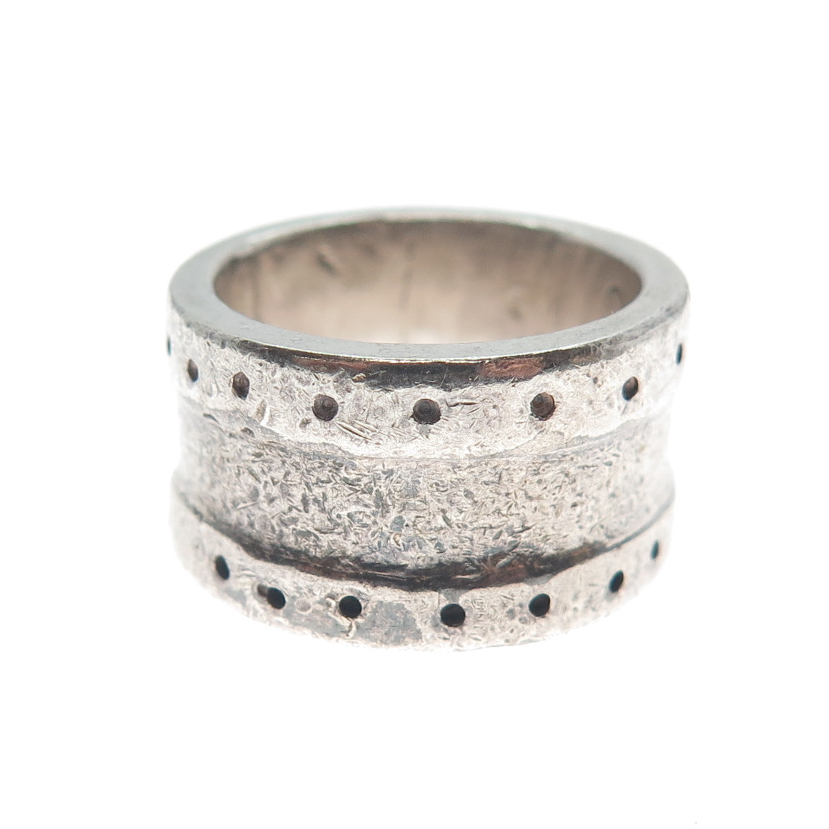 Kenneth Jones 925 Sterling Silver Vintage Modernist Oxidized Band Ring Size 6.75
