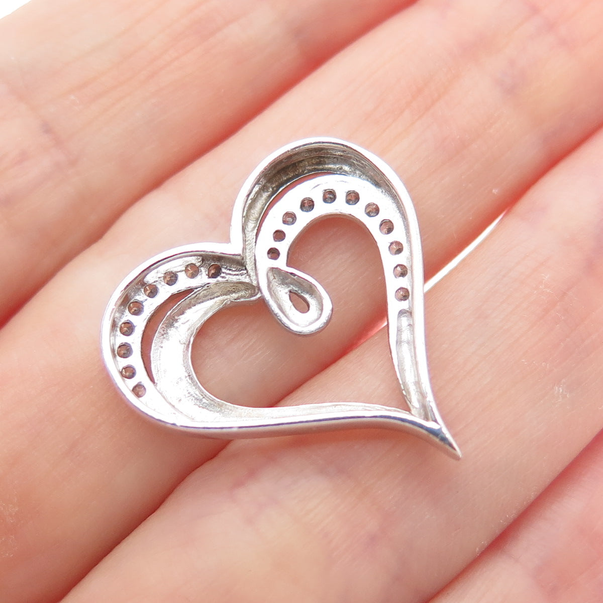 925 Sterling Silver Round-Cut C Z Heart Minimalist Slide Charm Pendant