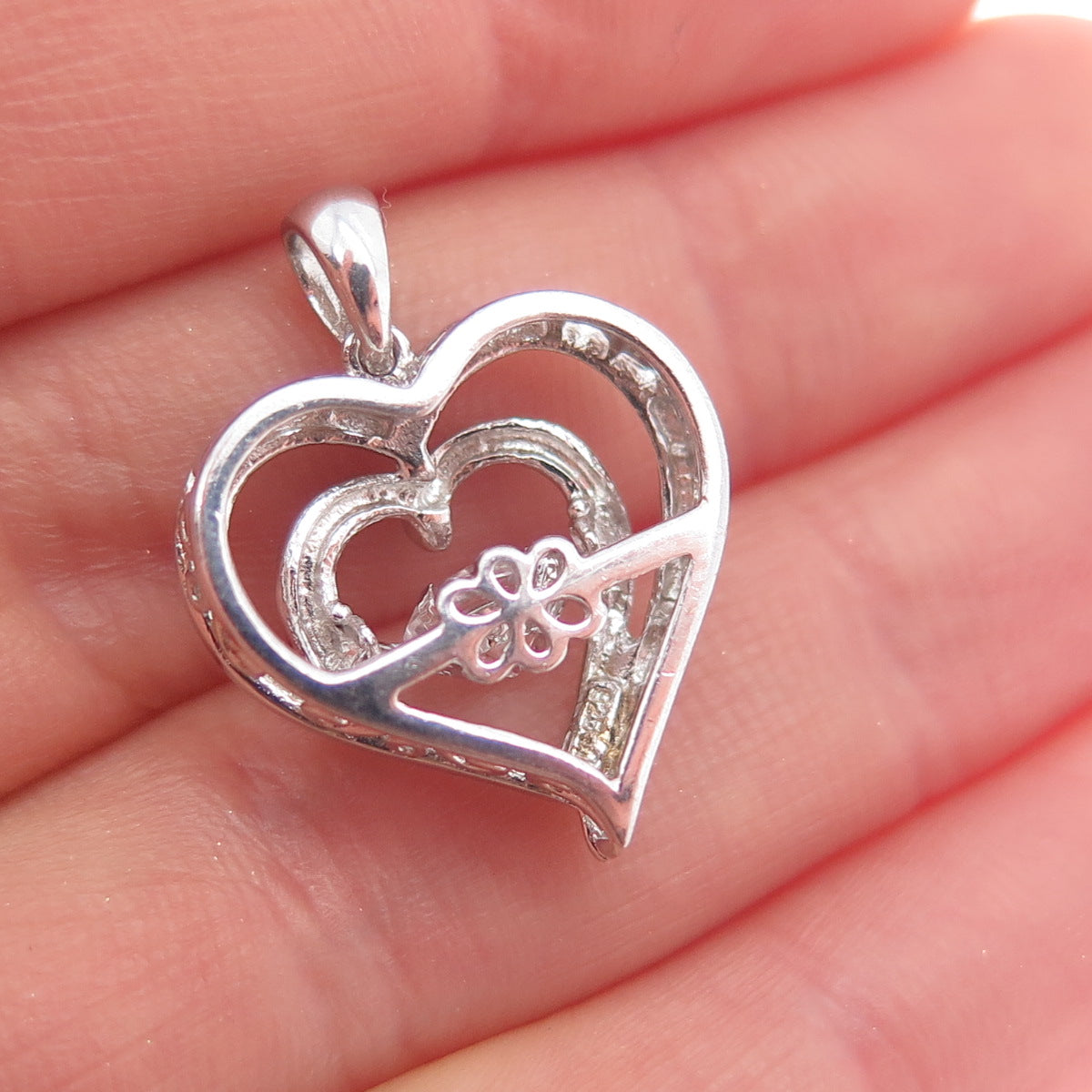 925 Sterling Silver Real Round-Cut White Topaz Heart Charm Pendant