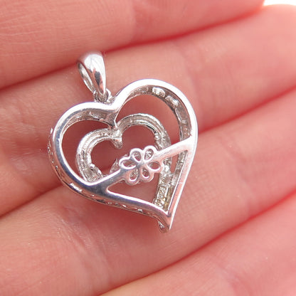 925 Sterling Silver Real Round-Cut White Topaz Heart Charm Pendant
