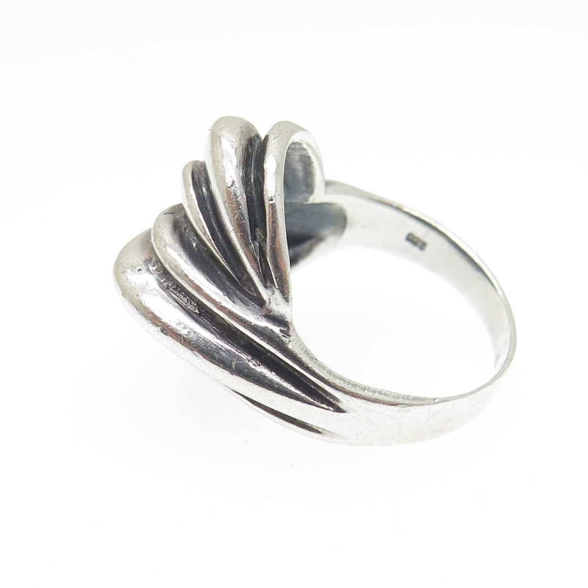 925 Sterling Silver Vintage Modernist Ribbed Oxidized Ring Size 7.5