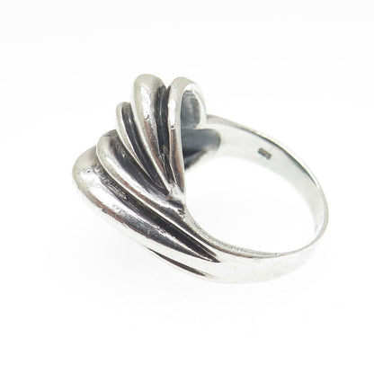 925 Sterling Silver Vintage Modernist Ribbed Oxidized Ring Size 7.5