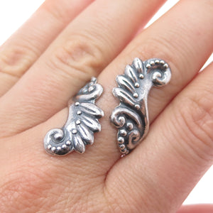 925 Sterling Silver Vintage Mexico Angel Wings Adjustable Oxidized Ring Size 9