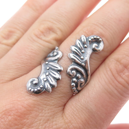 925 Sterling Silver Vintage Mexico Angel Wings Adjustable Oxidized Ring Size 9