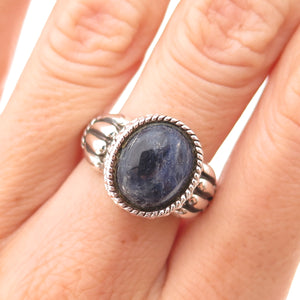925 Sterling Silver Vintage Real Sodalite Beaded Oxidized Ring Size 7