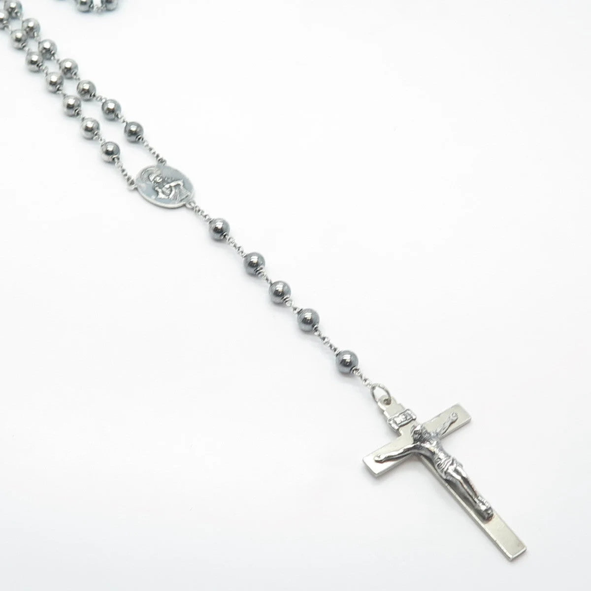 925 Sterling Silver Vintage Religious Theme Cross Ball Chain Necklace 28"