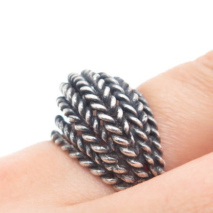 925 Sterling Silver Vintage Twisted Multi-Row Oxidized Dome Ring Size 6.75
