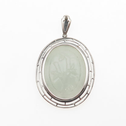 Michelle Albala 925 Sterling Silver Vintage Real Carved Jade Bamboo Pendant