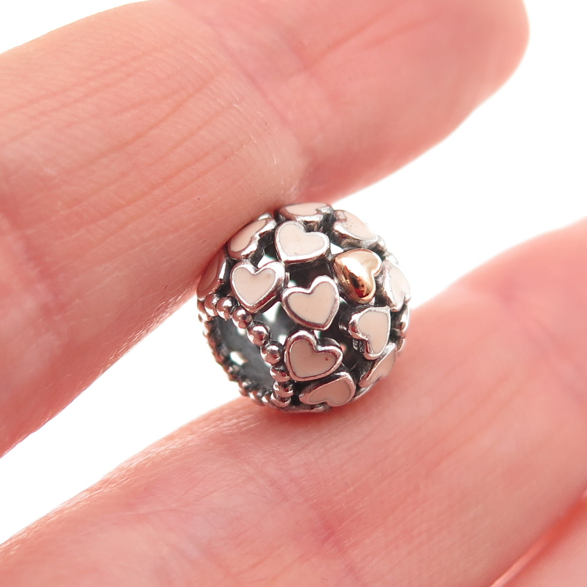 PANDORA 925 Sterling Silver & Gold Enamel Abundance of Love Slide Bead Charm