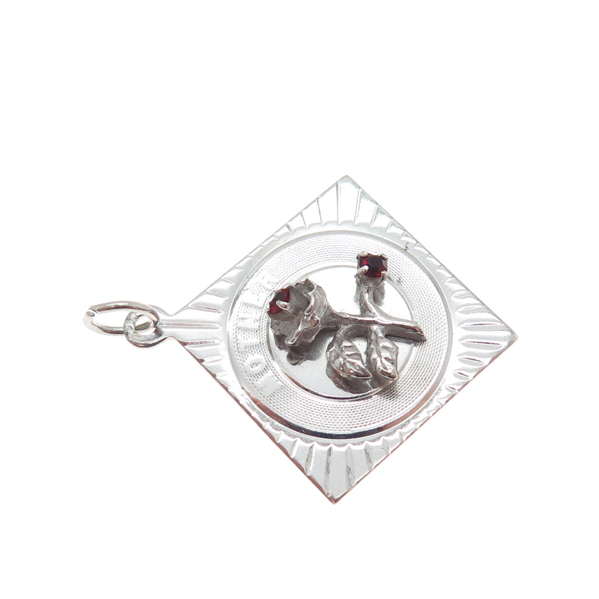 M&M MARK MERCY Sterling Silver Vintage Rhinestone Mother Flower Charm Pendant