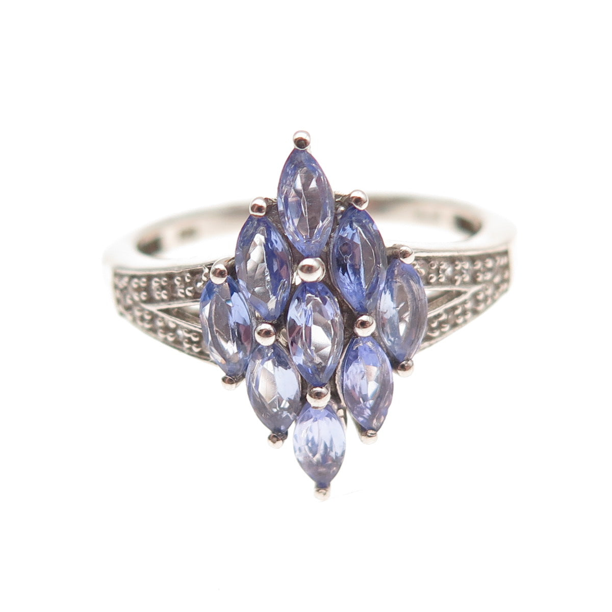 Chuck Clemency 925 Sterling Silver Real Tanzanite & White Topaz Ring Size 9