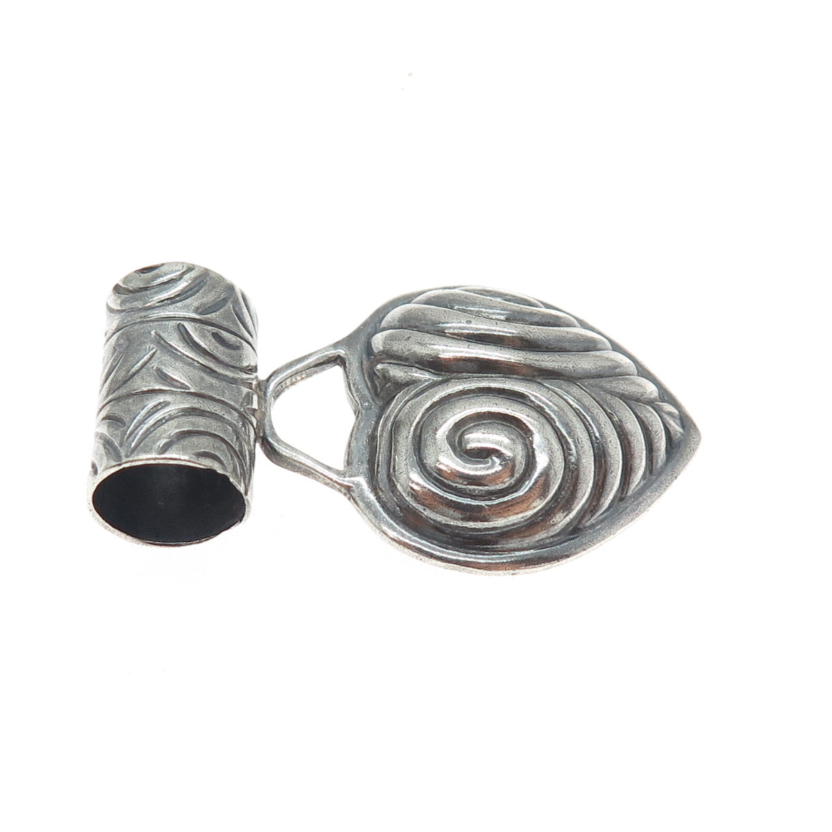 925 Sterling Silver Vintage Modernist Ornate Heart Oxidized Slide Pendant