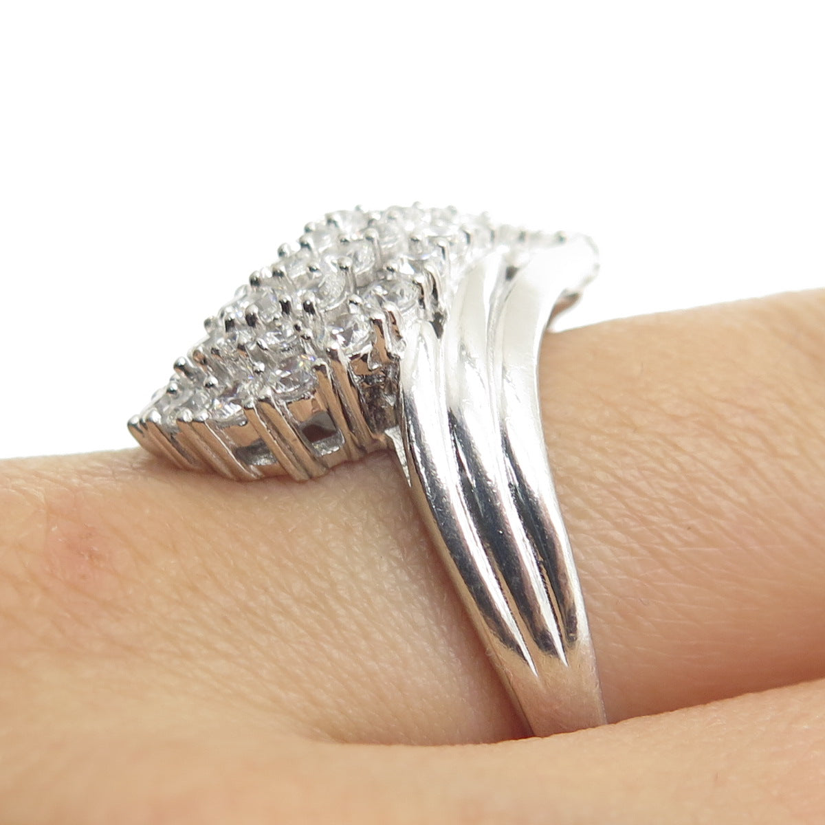 925 Sterling Silver Round-Cut C Z Bypass Ring Size 10