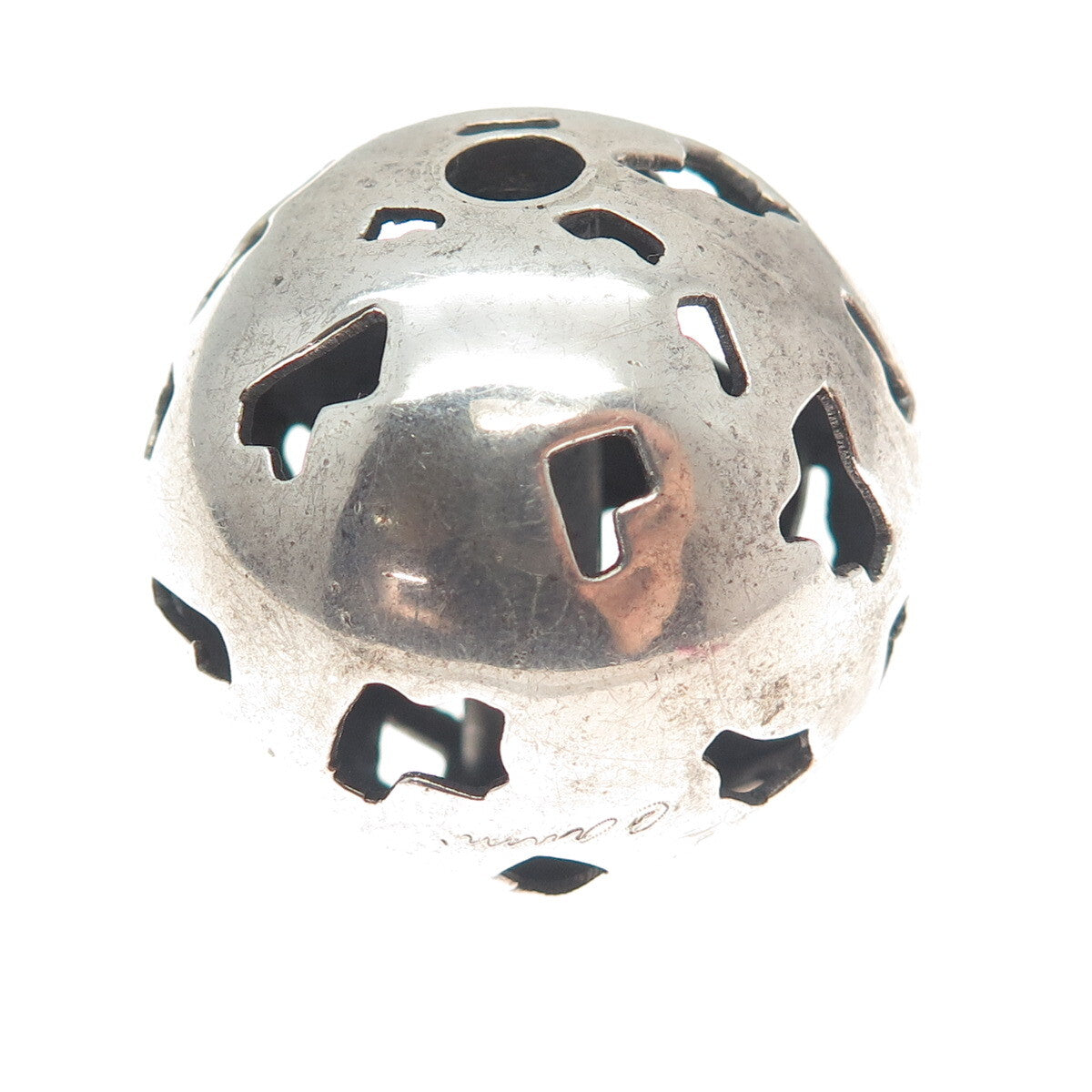 CARME 925 Sterling Silver Vintage Modernist Hollow Ball Bead Slide Pendant