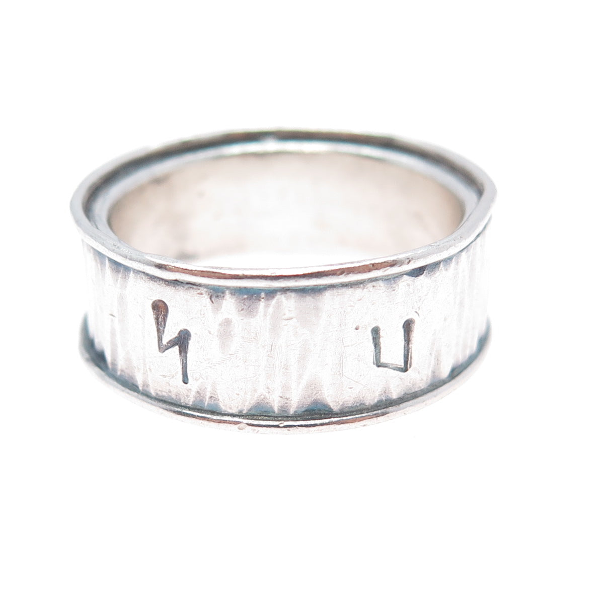 925 Sterling Silver Vintage DSC Runic Oxidized Band Ring Size 12