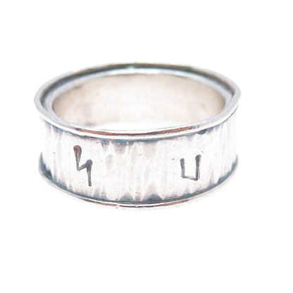 925 Sterling Silver Vintage DSC Runic Oxidized Band Ring Size 12