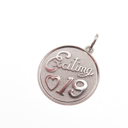 BEAU 925 Sterling Silver Vintage Exciting 19 Round Tag Charm Pendant