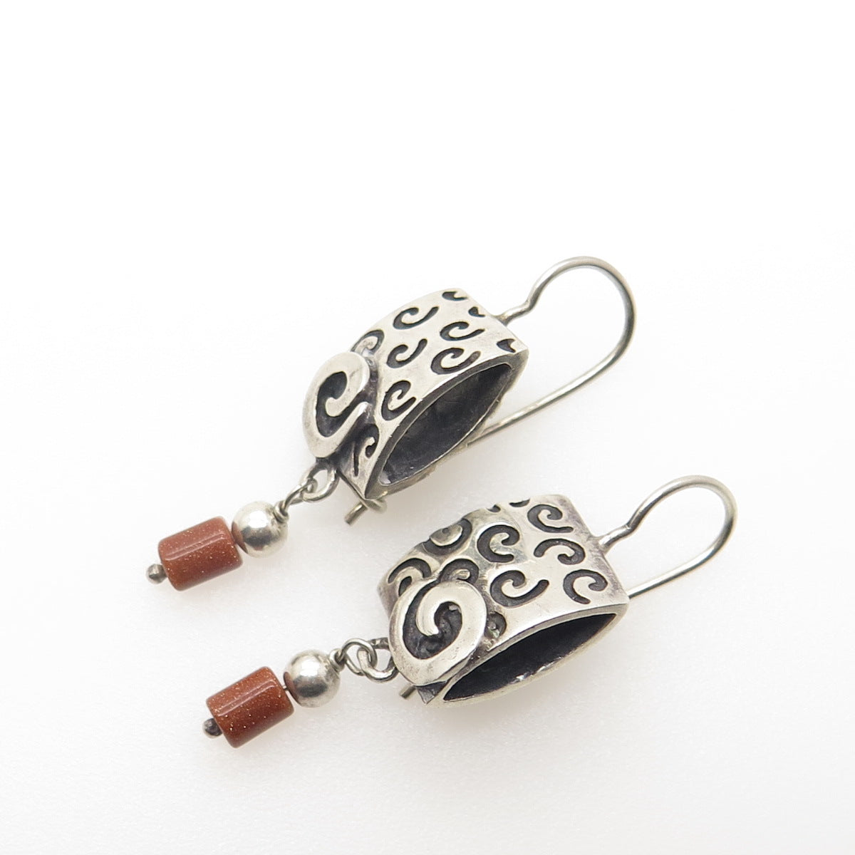 SILPADA 925 Sterling Silver Real Goldstone Spiral Earrings