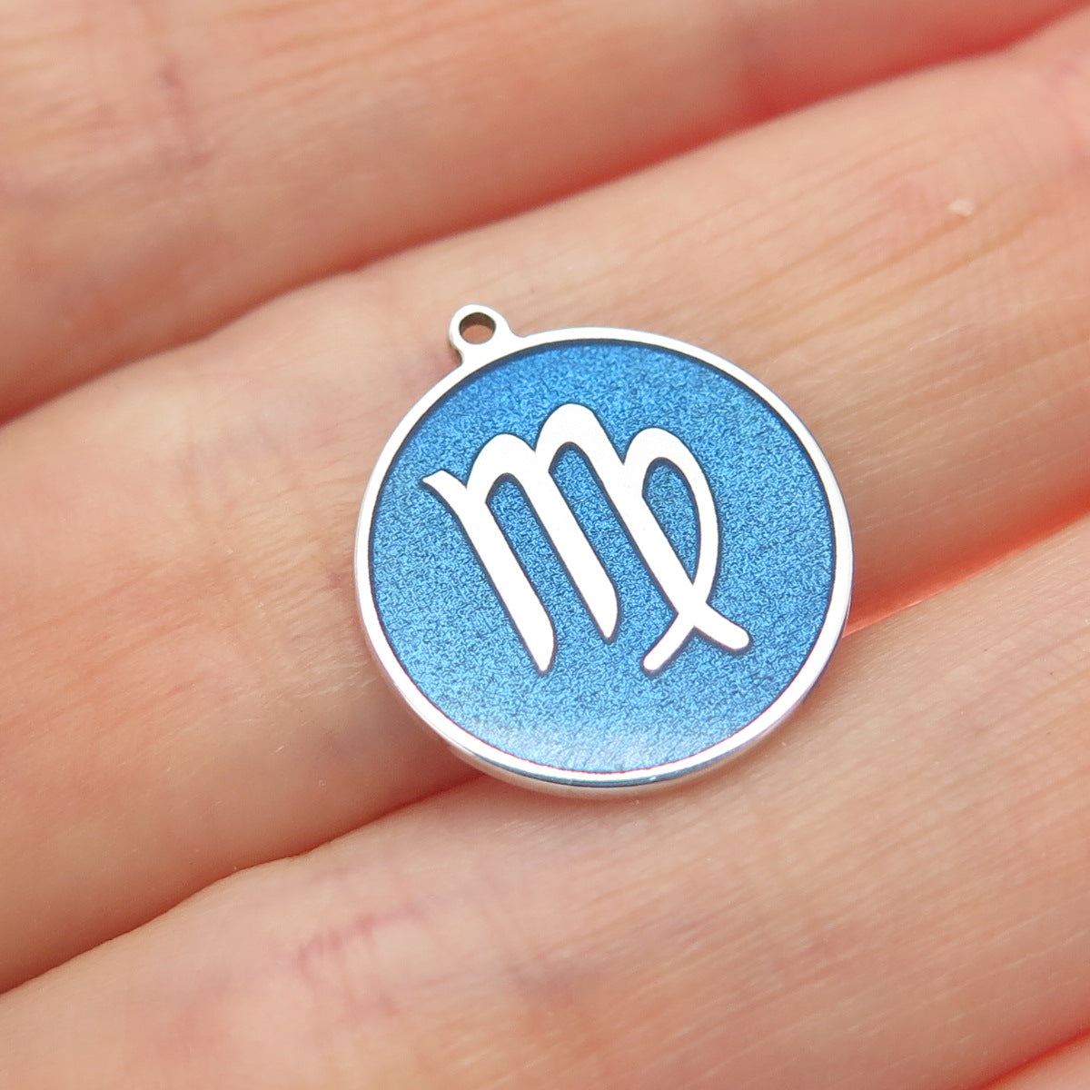 TOKEMOTI 925 Sterling Silver Blue Enamel Virgo Zodiac Minimalist Charm Pendant