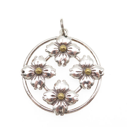 925 Sterling Silver 2-Tone Vintage Flower Circle of Life Charm Pendant