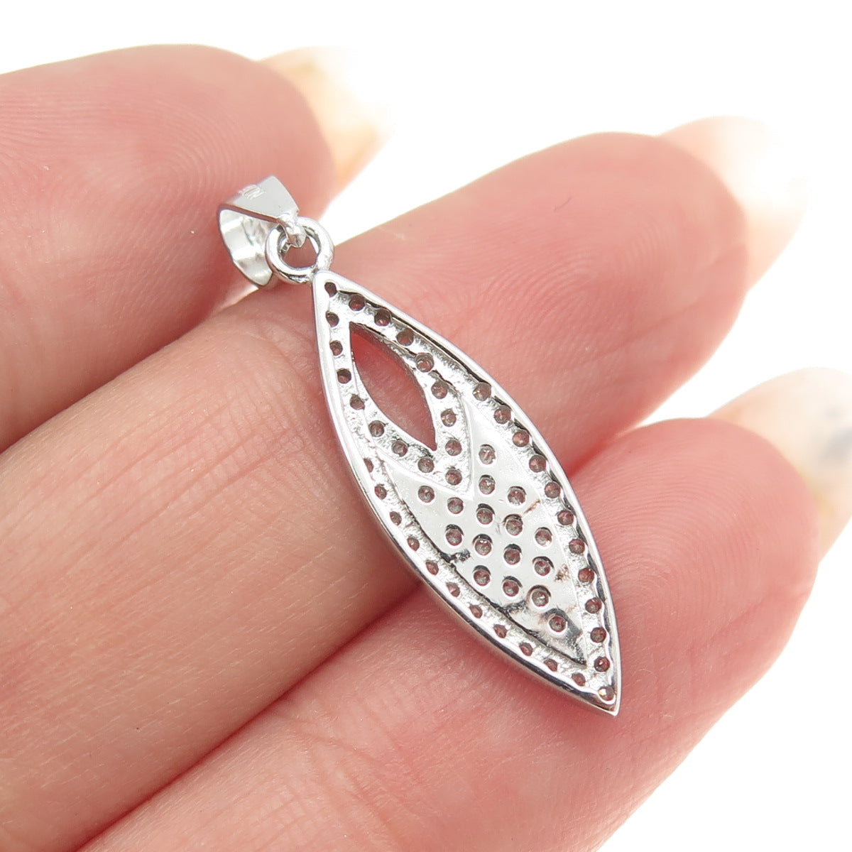 925 Sterling Silver Pave C Z Marquise Shape Pendant