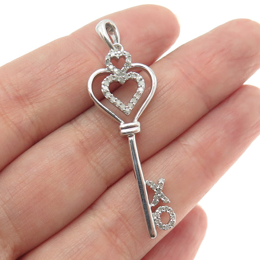 JANE SEYMOUR 925 Sterling Silver Real Round-Cut Diamond "XO" Key Pendant