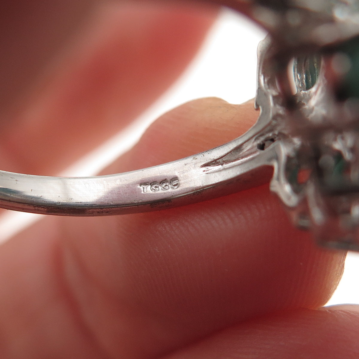 925 Sterling Silver Real Turquoise & White Topaz Floral Ring Size 8